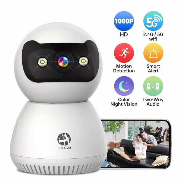 JOOAN 1080p HD Dome Security Camera, PTZ Indoor IP Camera with 355° Rotation, Dual-Band 2.4G & 5G WiFi, Remote Access via App, Two-Way Audio, Color Night Vision, Motion Detection Audio Alert, USB Powered, Non-Waterproof Wall Hanging Camera for Home Surveillance