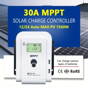 1 Pack, 30A MPPT Solar Charge Controller 12V/24V Auto Focus Tracking Solar Panel Regulator With LCD Display Dual USB Port Charge Controller Multiple Load Control Modes