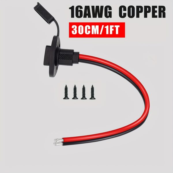 16AWG SAE Socket Solar Sidewall Port DIY Cord, SAE Power Socket Sidewall Port Connector, with Cap SAE Quick Connect Solar Panel Flush Mount Connector Plug Cable with 4 Screws for Solar Generator Battery Charger