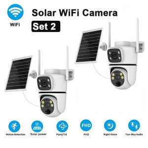 Outdoor Solar Camera, 2.4GWiFi with 360° View, Battery Camera, Suitable for Home Security Outdoor Surveillance Camera, Spotlight and Siren, Infrared Night Vision Function, Two-way Call, Motion Detection, Mobile APP Remote Control, Suitable for Outdoor Yard, Orchard, Warehouse and other scenarios