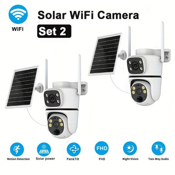 Outdoor Solar Camera, 2.4GWiFi with 360° View, Battery Camera, Suitable for Home Security Outdoor Surveillance Camera, Spotlight and Siren, Infrared Night Vision Function, Two-way Call, Motion Detection, Mobile APP Remote Control, Suitable for Outdoor Yard, Orchard, Warehouse and other scenarios