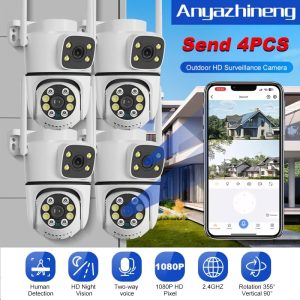 4pcs Outdoor Security Camera 1080P HD Surveillance for Door Surveillance Dual Lens Dual Picture Lens Rotation 355° Vertical 90° with Night Vision Bi-directional Voice Motion Detection for Home Surveillance, Outdoor Security Camera, 1080P HD, Dual Lens, Night Vision, Motion Detection