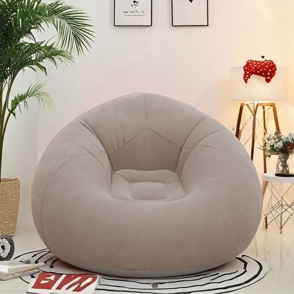 1pc Modern Grey PVC Bean Bag Chair, Large Inflatable Lazy Sofa with Cord Embellishment, No Filling, Suitable for Indoor & Outdoor Living Room Seating