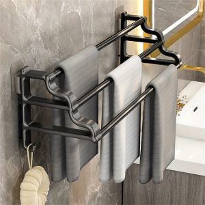 1pc Stylish And Durable Wall Mounted Towel Rack With Three Rods, Punch-free Bathroom Towel Storage Rack, Easy To Install And Maintain, Perfect For Bathroom Accessories