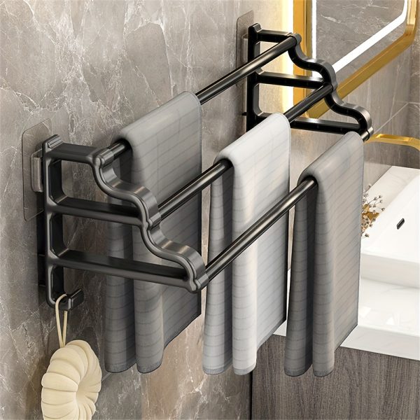 1pc Stylish And Durable Wall Mounted Towel Rack With Three Rods, Punch-free Bathroom Towel Storage Rack, Easy To Install And Maintain, Perfect For Bathroom Accessories