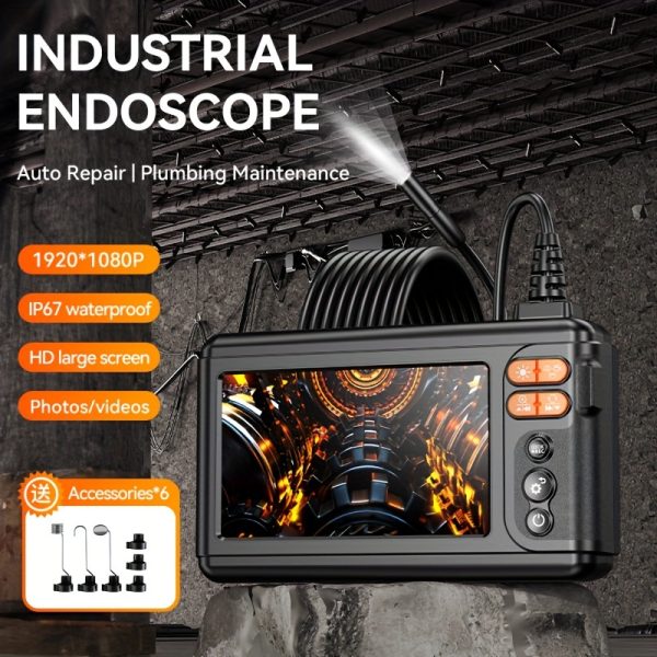 1080P HD Electronic Endoscope with a 5-Meter Flexible Tube And a 5-Inch IPS Screen Inspection Camera, Featuring a Single Head with 8 LED Lights, Semi-Rigid Camera Capable of Video Recording And Photography, Suitable for Automotive And Home Plumbing Repair Tools.