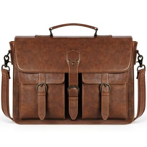 Vintage Brown PU Leather Laptop Briefcase for Men - 39.62 cm Waterproof Messenger Bag with Multiple Compartments, Adjustable Shoulder Strap & Padded Lining, Perfect for Office, Travel & College, Laptop Bag, NUBILY