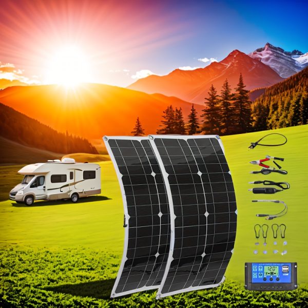 Sunant 2X60W Dual-Panel Solar Panel, Portable Solar Charger, with 60A Controller, Supports USB And DC Interface Charging, Suitable for RV, Car, Outdoor Camping, Efficient Charger