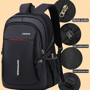 JINGPIN Casual Canvas Style Backpack - Non-Waterproof Nylon Laptop Travel Bag with Soft Shell, Zipper Closure, Quality Buckle, and Comfort Shoulder Strap