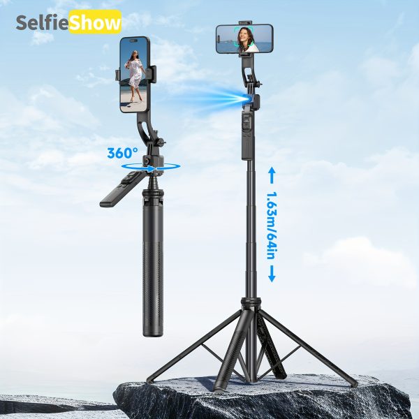 SelfieShow ABS USB-Charged AI Face Tracking Tripod Stand with Smart Lens and Gesture Control for iPhone 15/14/13/12/12 Pro/11/11 Pro/XS/XR/X/8/7, Samsung, Google, Sony Smartphones - Adjustable Stand-Mounted Installation