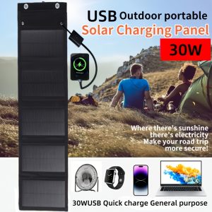 1pc 30W Monocrystalline Silicon Solar Charger, Foldable USB Portable Panel for Phones, Fans & Outdoor Gear, Insulated Material, Non-Removable Photovoltaic Module, Emergency Hiking & Camping Power Supply
