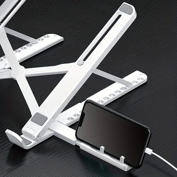 2-in-1 Adjustable Laptop & Tablet Stand - Portable, Foldable, Waterproof Dashboard Mount with Multiple Angles for Car Compatibility, Durable ABS Material, White, Tablet Holder Stand