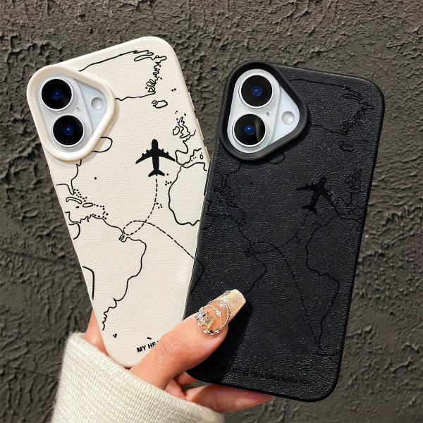 Voyage Aircraft Suitable for iPhone 16/16 Pro/16 PLUS/16 Pro Max Phone Case 15/14/13/12/11, Creative Fashion Shockproof Drop-proof Wear-resistant Anti-fingerprint Artificial Faux Leather Textured Rubber TPU Soft Case Protective Case