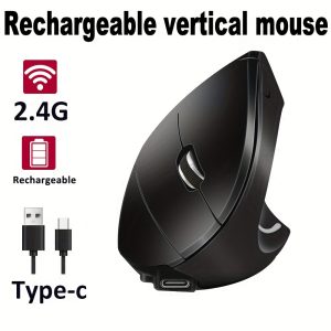Rechargeable 2.4G Wireless Vertical Ergonomic Gaming Mouse - Optical, USB-C Charging, Right-Handed Design for Laptops & Desktops, Black, Ergonomic Workspace | Technology Themed Accessory | Plastic Construction, Wireless Mouse for Laptop