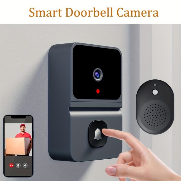 1pc Smart WiFi Doorbell with Built-in Battery - Wireless Security Camera with 2-Way Audio, Night Vision, USB Rechargeable, Low Power Consumption, Supports 2.4G WiFi for Easy Home Surveillance, Home Security|Sleek Black Design|Advanced Audio Technology