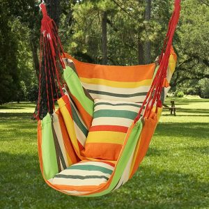 Colorful Striped Fabric Hammock Chair with Storage Bag - No Cushion, No Pillows, Polyester Material, Outdoor Relaxation Hammock for Home or Garden, Garden Hammock Chair|Vibrant Hammock|Durable Hammock