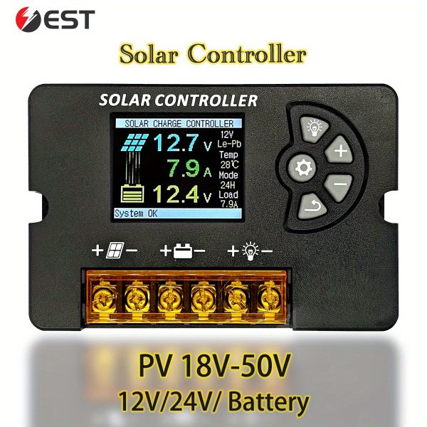 1pc Solar Charge Controller 12V/24V 30A Adjustable PWM with LCD Display, Dual MOS Protection, for Lead Acid, LiFePO4, NMC Batteries, Off-Grid Solar Systems, Auto Voltage Monitoring