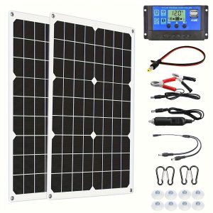 1/2pcs 40W Dual USB Solar Panel Kit, 2*20W Solar Cells with/Without 100A Controller, Male to Male Connector, Solar Powered, ≤36V Operating Voltage, 30-50W Output Power, for Car, Yacht, RV, Boat, Home Camping Battery Charger