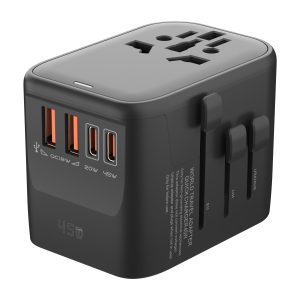 45W PD Nitride Fast Charging Travel Adapter - Multi-Function Plug Charger with USB & Type-C Ports, Foldable Design for Office/Home Use - Available in Light Blue, Pink, Black, Mini Portable Charger
