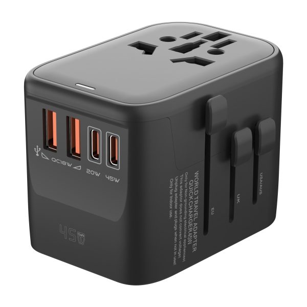 45W PD Nitride Fast Charging Travel Adapter - Multi-Function Plug Charger with USB & Type-C Ports, Foldable Design for Office/Home Use - Available in Light Blue, Pink, Black, Mini Portable Charger