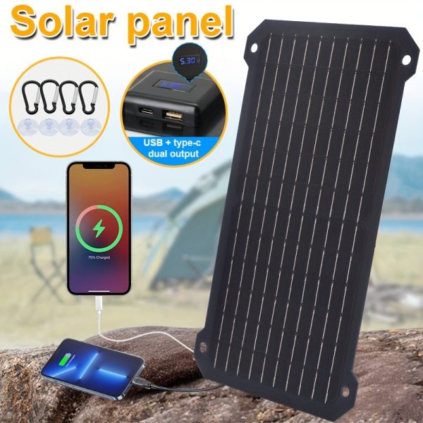 1pc Solar Panel Dual USB Charger, Suitable for Camping Mountain Mobile Phone Charging, Headphones, Camping Lights, Flashlights, Small Fan Solar Panel Portable Charging Panel