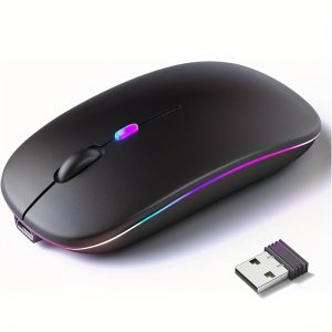 BalanceFit Sleek Black Wireless Illuminated Mouse - Rechargeable, Dual-Mode (2.4G+BT), Ultra-Quiet for Office Use - Compatible with Laptops, Desktops, Tablets - Type-C Charging, 300mAh Battery, Wireless Mouse for Laptop