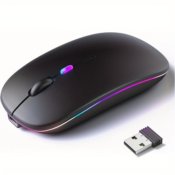 BalanceFit Sleek Black Wireless Illuminated Mouse - Rechargeable, Dual-Mode (2.4G+BT), Ultra-Quiet for Office Use - Compatible with Laptops, Desktops, Tablets - Type-C Charging, 300mAh Battery, Wireless Mouse for Laptop