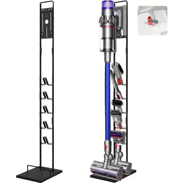 1pc Lasvea Metal Vacuum Stand with Wheels, Compatible with V15 V11 V10 V8 V7 V6 Models, Cordless Cleaner Docking Station, Accessories Holder, No-Drill Freestanding Bracket, Durable Metal Material, Uncharged Power Mode