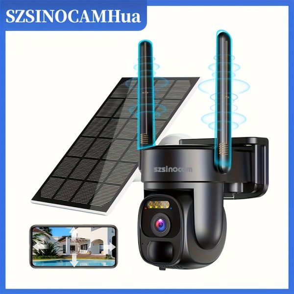 SZSINOCAM Solar-Powered Dome Security Camera, 1080P HD, Wireless, Wall Hanging, Non-Waterproof, with 2-Way Audio, 4X Zoom, Color Night Vision, Spotlight/Siren, Motion Detection, 8000mAh Rechargeable Battery, Wi-Fi, App Control, 360° Pan Tilt, for Indoor/Outdoor Use, Wireless/Cloud/SD Storage
