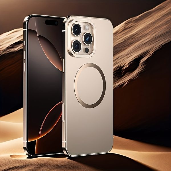 for iPhone 16 Pro Max Mobile Phone Case Stainless Steel Matte Frame Mobile Phone Case Magnetic Wireless Charging Frosted PC Back Panel Same Color Protection Back Cover