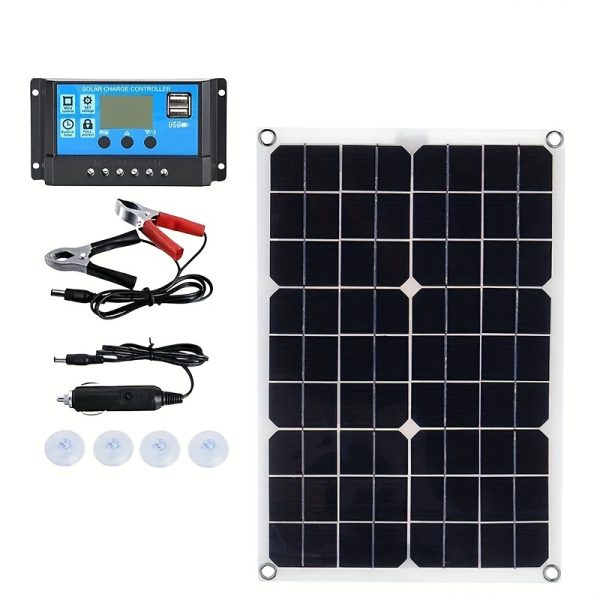 30W 12V Solar Panel Kit with Charge Controller, Insulated Material, Portable Solar Charging System for Outdoor, Compatible with Mobile Phone