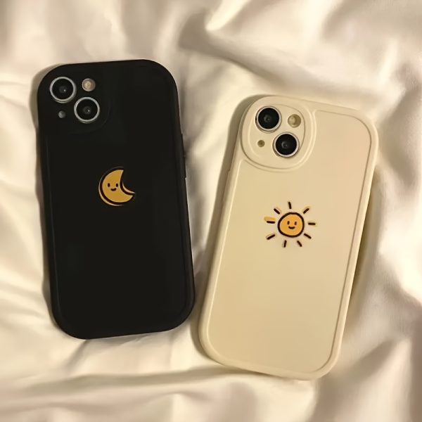 Cartoon Sun and Moon Silicone Soft Phone Cases - Matte Finish, Compatible with iPhone 14/Plus/Pro/Pro Max, iPhone 13/Mini/Pro/Pro Max, iPhone 12/Mini/Pro/Pro Max, iPhone 11/Pro/Pro Max, iPhone X/XS/XS Max, iPhone 8/Plus/7/7 Plus/SE 2020 - Protective and Stylish Bumpers