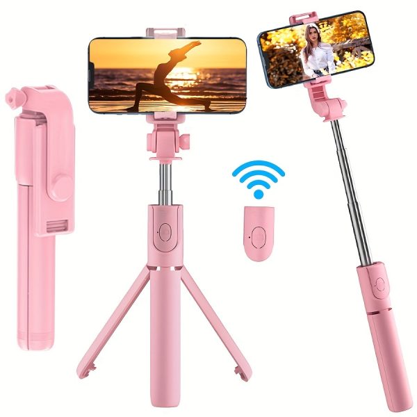 1pc Selfie Stick with Phone Mount, Extensible, Smartphone Tripod with Wireless Remote Control, 360° Rotation, Essential for Travel, Compatible with iPhone/Samsung/Android Smartphones