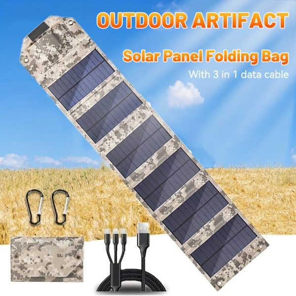 Portable Solar Panel Charger with 3-in-1 Data Cable, Foldable & Waterproof, USB 5V Output, Sunscreen Aging Resistant, Lightweight for Outdoor Travel & Camping, No Battery Required