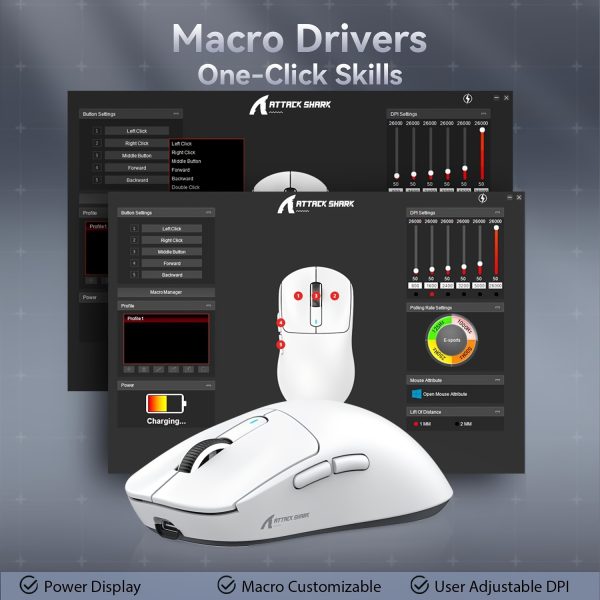 ATTACK SHARK X3 49g SUPERLIGHT Mouse, PixArt PAW3395 Gaming Sensor, BT/2.4G Wireless/Wired Gaming Mouse, up to 26000, 200 Hrs Battery, Office Mice for Win11/Xbox/PS/Mac (White)