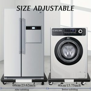 Versatile Stainless Steel Mobile Appliance Cart - Adjustable & Easy-to-Move Refrigerator and Washing Machine Stand with Durable Plastic Base, Floor Dolly for Home Appliances, Refrigerator Moving Tool|Multifunctional Stand|Durable Appliance Mover