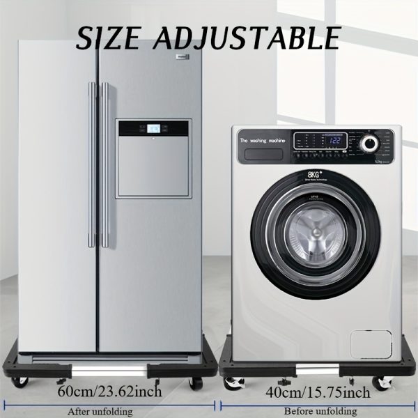 Versatile Stainless Steel Mobile Appliance Cart - Adjustable & Easy-to-Move Refrigerator and Washing Machine Stand with Durable Plastic Base, Floor Dolly for Home Appliances, Refrigerator Moving Tool|Multifunctional Stand|Durable Appliance Mover