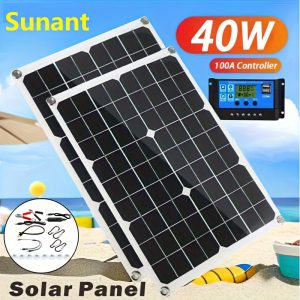 Sunant 1/2pcs 40W/80W Dual USB Solar Panel Kit, Portable Charger with/without 100A Controller, Insulation Material, Detachable Photovoltaic Module, Solar Charging Power Supply for Car, Yacht, RV, Boat, Home, Camping, Outdoor Essentials
