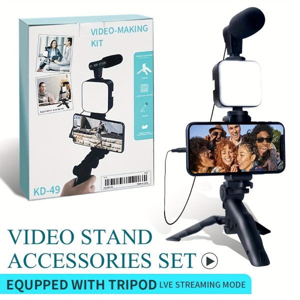 The Beginner Video Blogging Kit Is Compatible with Iphone And Android, Featuring a 10-Inch Tripod, a Phone Holder, And a Mini Shotgun Microphone, Suitable for Live Streaming, Video Calls, Vlogging, Youtube, Instagram, And Tiktok.