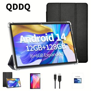 QDDQ 25.65 cm Android Tablet 128GB Storage ROM, 12GB(6GB+6GB expanded) for RAM, with protective case, 1280 x 800 IPS Display, 5MP+8MP Camera, Type C, Wireless