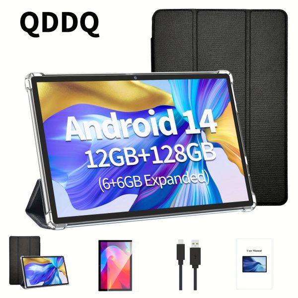 QDDQ 25.65 cm Android Tablet 128GB Storage ROM, 12GB(6GB+6GB expanded) for RAM, with protective case, 1280 x 800 IPS Display, 5MP+8MP Camera, Type C, Wireless