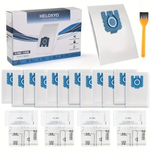 13-Pack of 3D Air Purification Dust Bags: Suitable for Miele GN Vacuum Cleaner Bags, Complete Miele C3 Hoover Bags, Compatible with Classic C1, C2, S8, S5, S2, S600, And Miele Hyclean GN Vacuum Bags, Includes 4 Motor Filters And an Exhaust Filter, Plus an Orange Brush.