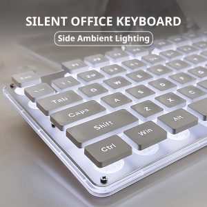 EWEADN Ergonomic Gaming Keyboard - Silent, LED-Backlit, Full Size 104-Key with All-Metal Panel, Slim Design for Office & Gaming, Compatible with Windows/Laptop/PC, White, E-sports Gamers, Home & School Dormitory, Study