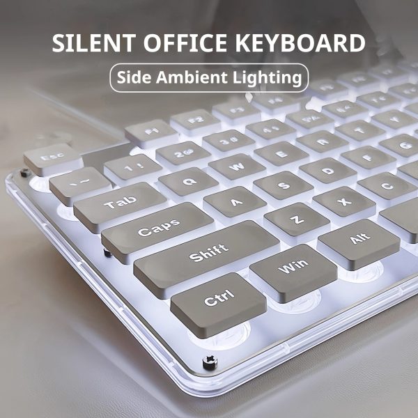 EWEADN Ergonomic Gaming Keyboard - Silent, LED-Backlit, Full Size 104-Key with All-Metal Panel, Slim Design for Office & Gaming, Compatible with Windows/Laptop/PC, White, E-sports Gamers, Home & School Dormitory, Study