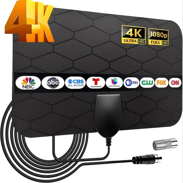 4K Ultra HD Digital TV Antenna for Smart TV, Portable HDTV Reception, with Amplifier Signal Booster, 3.05meter Coaxial Cable, Plastic Material, Uncharged, No Battery Required, for Local Channels