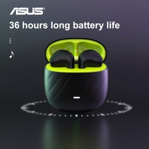 Asus wireless earbuds with microphone earphones, long battery life with charging compartment to use game music for in-ear