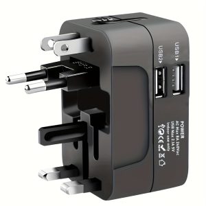 Travel Adapter, Global Multi-in-One Universal Travel Adapter Wall Plug Adapter Wall Charger with Dual USB Charging Ports for US EU UK Australia Mobile Phones and Laptops Black