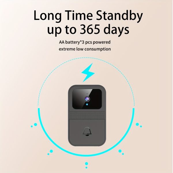 1pc Wireless Doorbell Camera, Smart Visual Doorbell Home Intercom HD Night Vision WiFi Security Door Doorbell, Two-way Talk, Photo, Recording, APP Control, Voice Conversion Function (Black) AA Battery