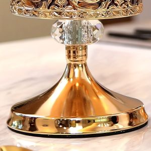 1pc Luxurious French Golden Crystal Rose Glass Canister with Elegant Crystal Top - Perfect for Living Room or Coffee Table Decoration, Uncharged Plastic Design, Coffee Table Accessory | Elegant Tabletop Decor | Decorative Glass Canister, Coffee Table Tiers
