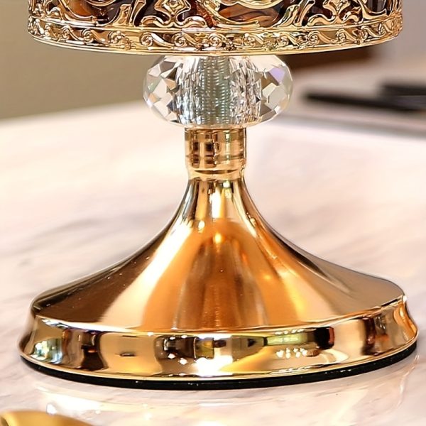 1pc Luxurious French Golden Crystal Rose Glass Canister with Elegant Crystal Top - Perfect for Living Room or Coffee Table Decoration, Uncharged Plastic Design, Coffee Table Accessory | Elegant Tabletop Decor | Decorative Glass Canister, Coffee Table Tiers